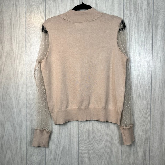 Madison & Hudson Pullover Knit with Patterned Sheer Sleeves Pale Pink Size L - Picture 2 of 5